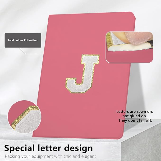 for iPad 9th Generation 10.2 Inch 2021/2020/2019 Case Initial Chenille Letter Suture Personalized for iPad 9th/8th/7th Generation Case with Auto Sleep/Wake Pencil Holder (Black A)
