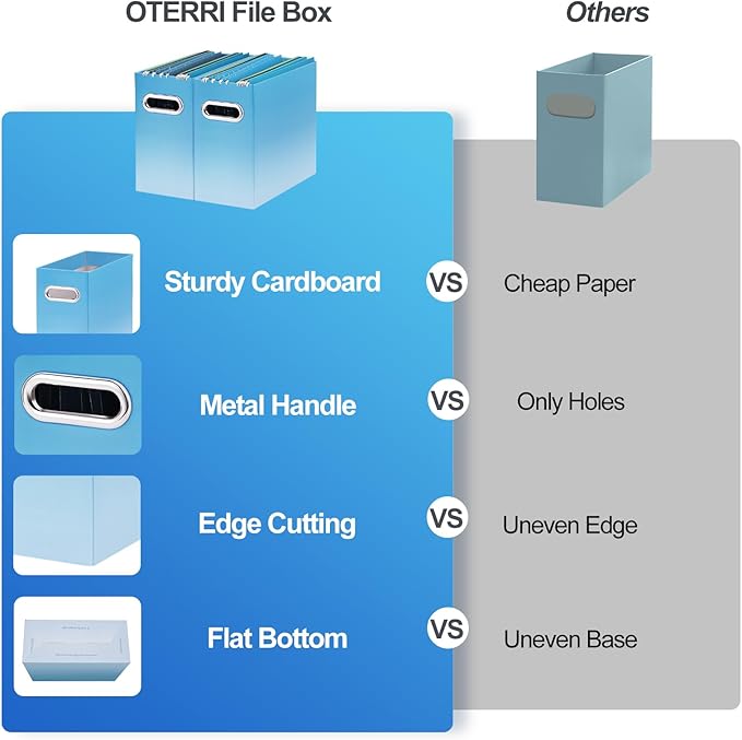 Oterri Cardboard File Organizer Box for Hanging File Folders Letter Size,File Box for Computer Desk,File Cabinet,Working Home,Office,Classroom(Gradient Light Blue, Letter Size - 4 Packs)