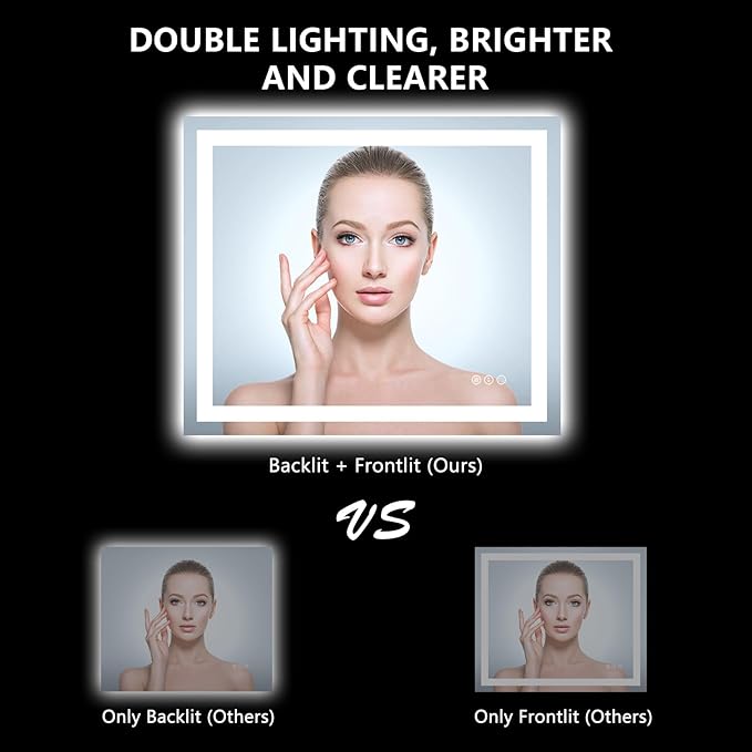 YEELAIT 36x30 Inch LED Bathroom Mirror with Lights Front and Backlit Lighted Vanity Mirror for Bathroom Wall with 3 Colors Dimmable Anti-Fog Memory Shatter-Proof IP54 Waterproof Horizontal/Vertical