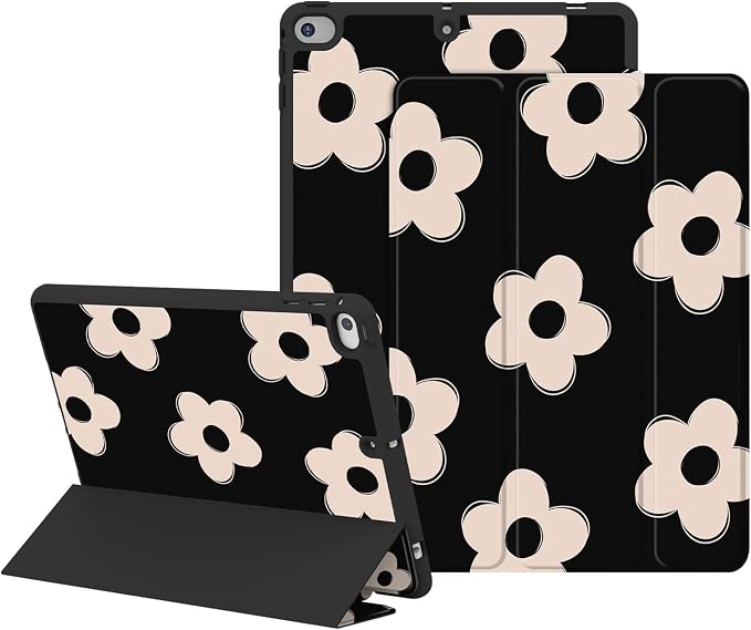 Case for iPad 6th / 5th Generation 9.7-inch iPad Air 2 /Air 1 | Smart Trifold Stand Shockproof Case with Pencil Holder Auto Wake/Sleep Cover Viewing &amp Typing Angles Black Flowers