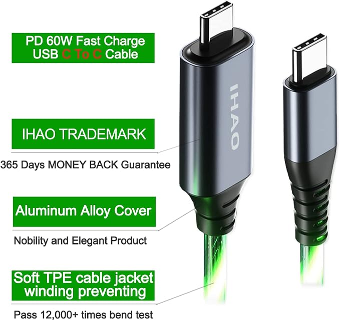 IHAO Multi Ports Charger Cable 3 Combinations in One Cable USB A to USB C/Micro USB PD Fast Charging Cord Lighted Up LED Flowing Compatible with Almost All Kinds of Electric Device-39Inches Blue