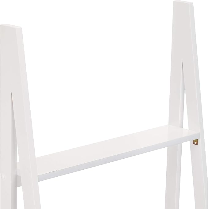 Amazon Basics Ladder Bookshelf Organizer, 5-Tier, Solid Rubberwood Frame, White Finish, 14D x 24.8W x 70.1H in