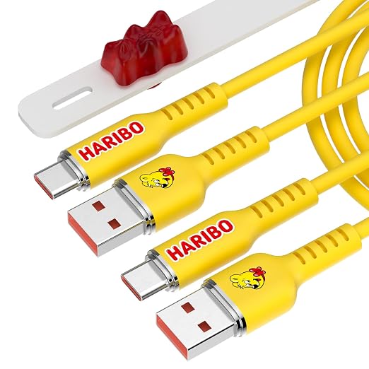 Haribo USB C to USB A Cable (2 Pack 4.9ft) Fast Charging Soft Silicone USB 2.0 Gummy Bear Style Charging Cords for iPhone 15/16 Samsung Galaxy Pixel iPad Motorola