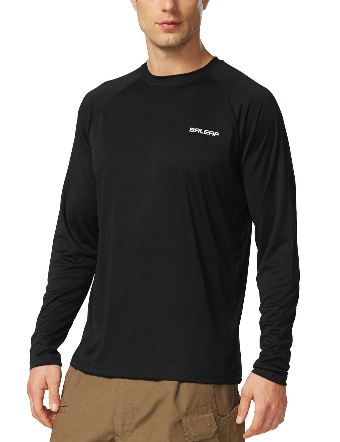 baleaf Mens UPF 50+ Sun Protection Shirts Long Sleeve Rash Guard, Quick Dry 4-Way Stretch for Fishing Swimming Surfing 01-Black L