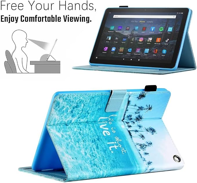 Case for Kindle Fire HD 10 &amp Fire HD 10 Plus 13th/11th Generation 2023 2021 | Synthetic Leather Flip Folio Stand Cover with Auto Wake/Sleep for Kindle Fire HD 10 &amp Fire HD 10 Plus Beach