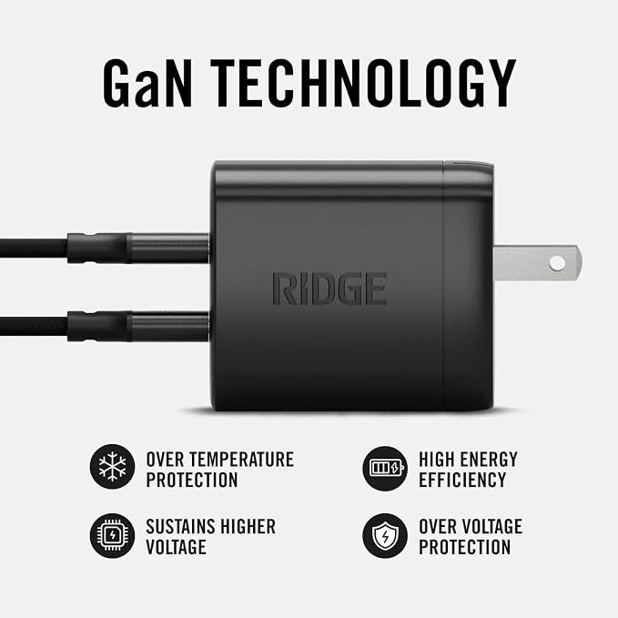 Ridge 45W Wall Charger Set Dual USB-C Ports Laptop-Grade Power with Complete Cable Kit Included - Basecamp Orange