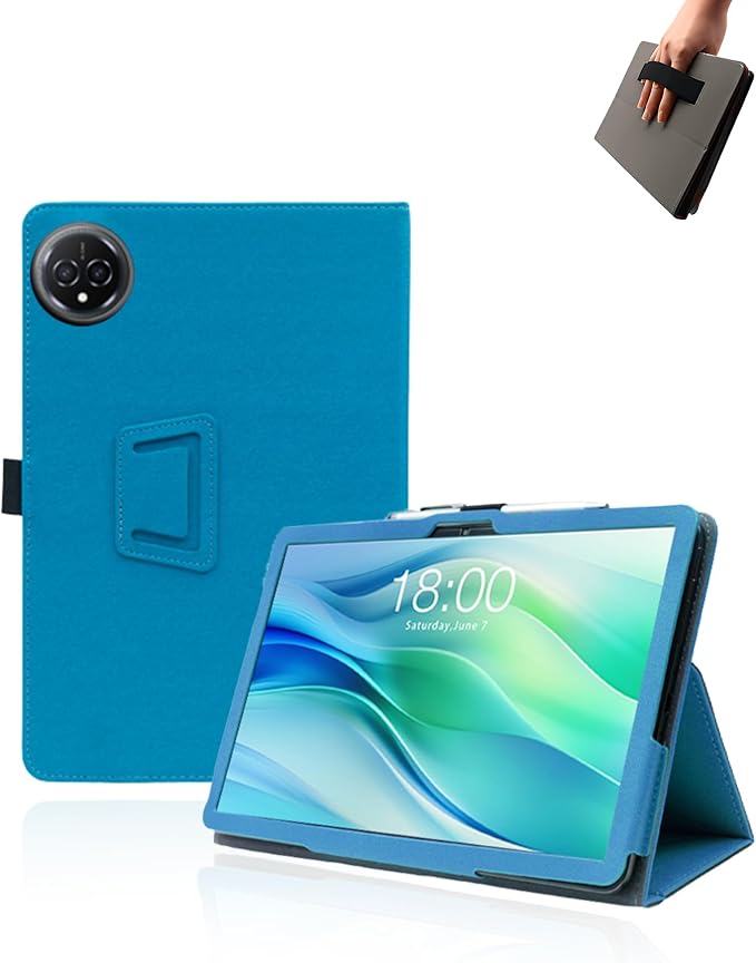 Case for FEONAL Android 14 Tablet 11 inch Tablets11 inch TabletUYRUREL Leather Slim Folding Stand Cover with Hand Strap Magnet for Men Women Full ProtectionBlack.