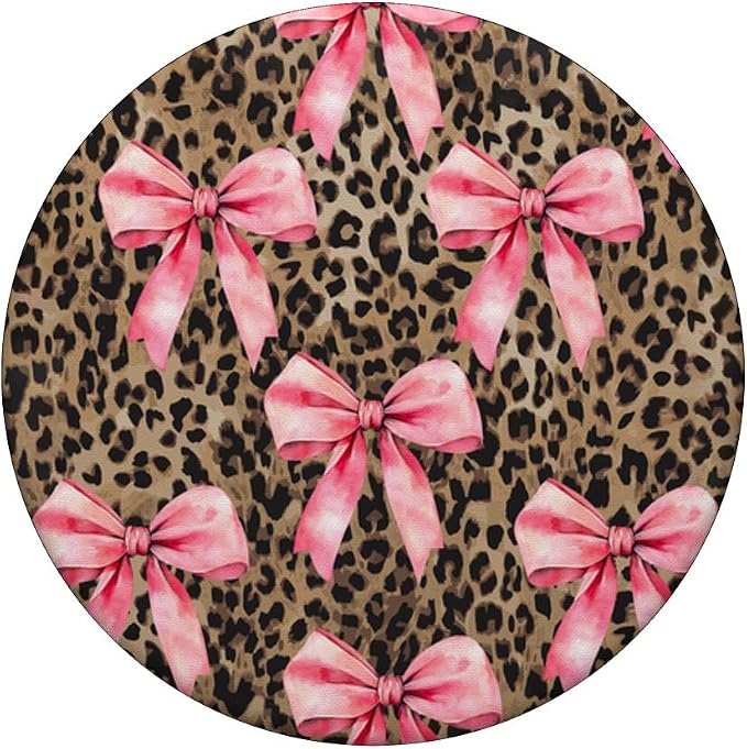 Coquette Light Pink Ribbon Bow on Cheetah Leopard Print PopSockets Adhesive PopGrip