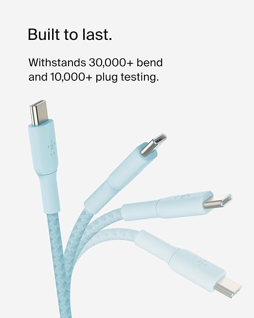 Belkin USB C to USB C Braided Cable 3.3ft iPhone Charger Cord | tangle-free braided cord iPhone 17/16 Samsung Galaxy S25 Pixel 9 MacBook iPad Pro Nintendo Switch 2 travel essential