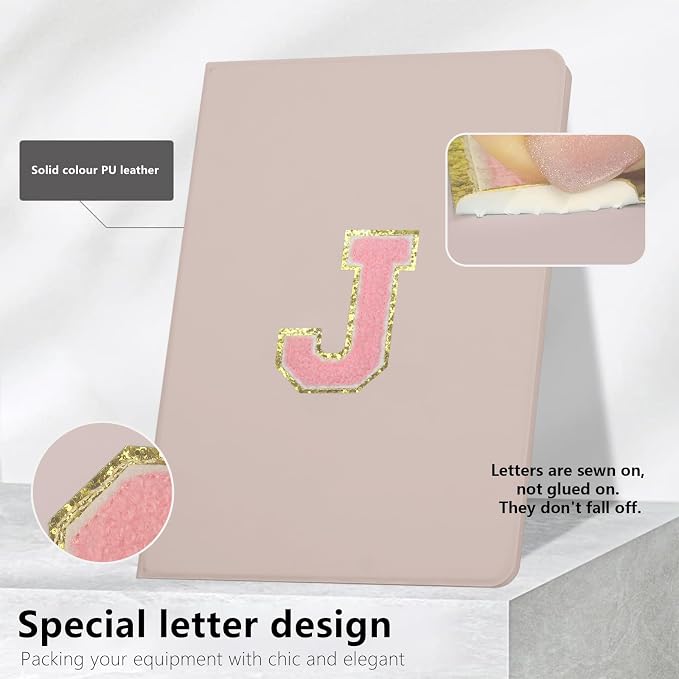 for iPad 9th Generation 10.2 Inch 2021/2020/2019 Case Initial Chenille Letter Suture Personalized for iPad 9th/8th/7th Generation Case with Auto Sleep/Wake Pencil Holder (Black A)