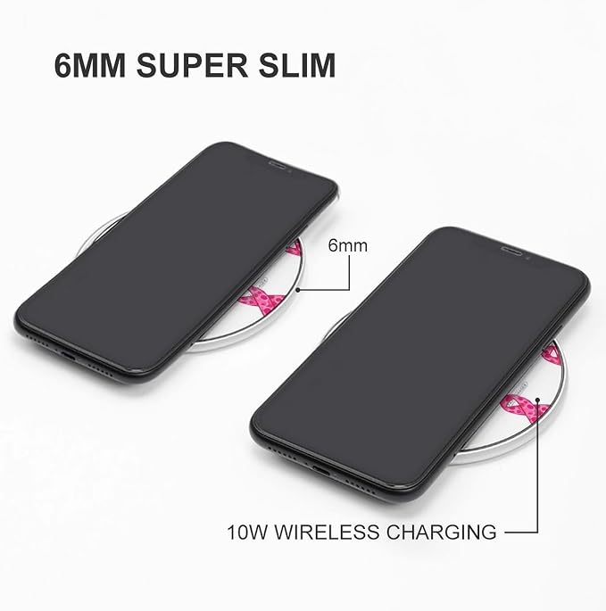 Breast Cancer Awareness Ribbon Wireless Charger SlimWireless Charging Pad Anti-Slip Charger Mat for Men Women