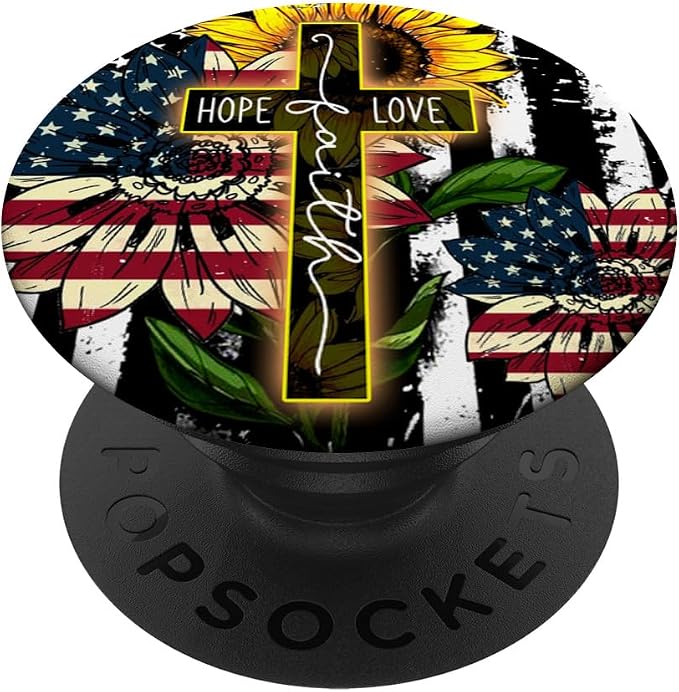 Sunflowers Faith Hope Love Jesus Cross Christian PopSockets Standard PopGrip