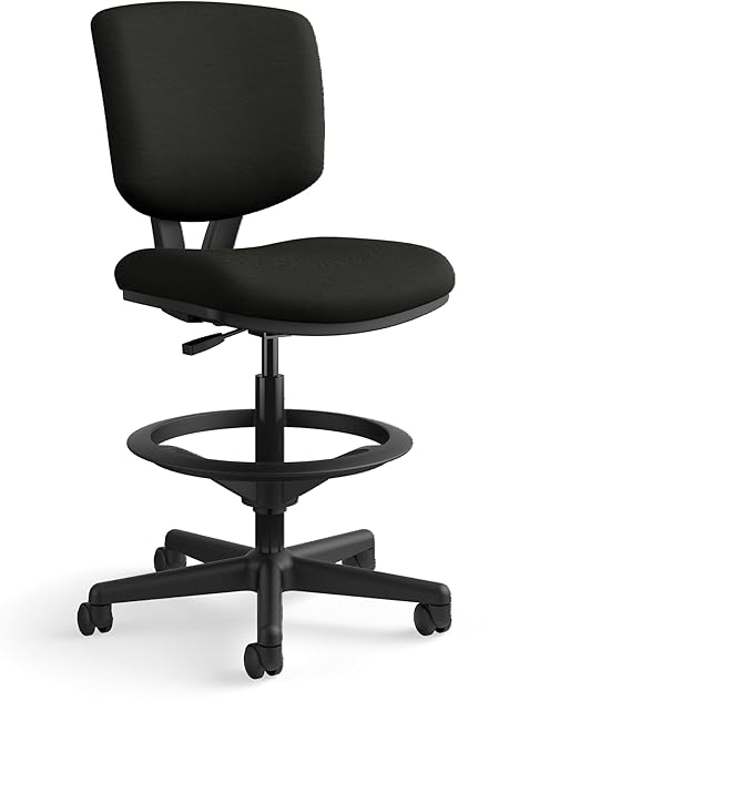 HON Volt Standing Desk Chair, Leather Office Chair with Foot Rest, Armless Drafting Stool, Ergonomic Recline and Center Tilt, for Computers, Offices, Work, Black