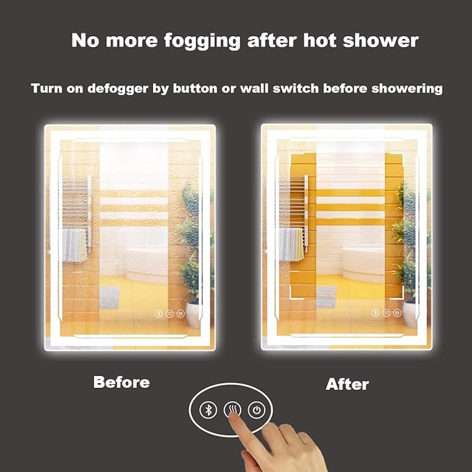 24''X32'' LED Bathroom Mirror with Lights, Built-in Bluetooth Speaker, Anti-Fog Dimmable 3 Lights Setting Backlit + Front Lit, Lighted Vanity Makeup Wall Mirrors, Shatter-Proof IP65 Waterproof