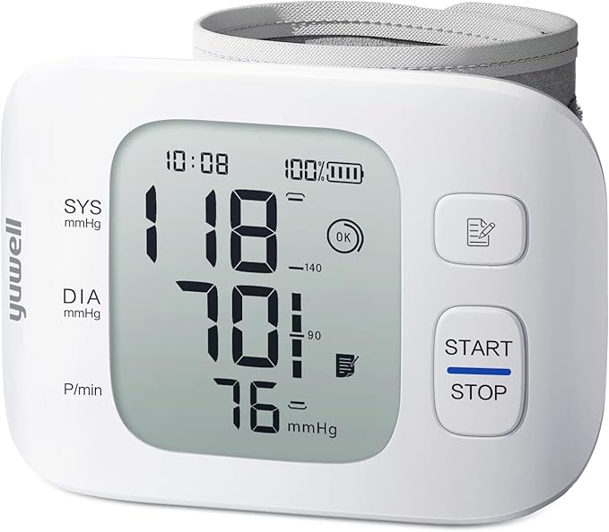 yuwell Wrist Blood Pressure Monitor | Clinical Accuracy, BP Machine for Home Use | Ultra Light Weight, Smart Inflation Blood Pressure Cuff, Large Display, 74 Readings, Rechargeable