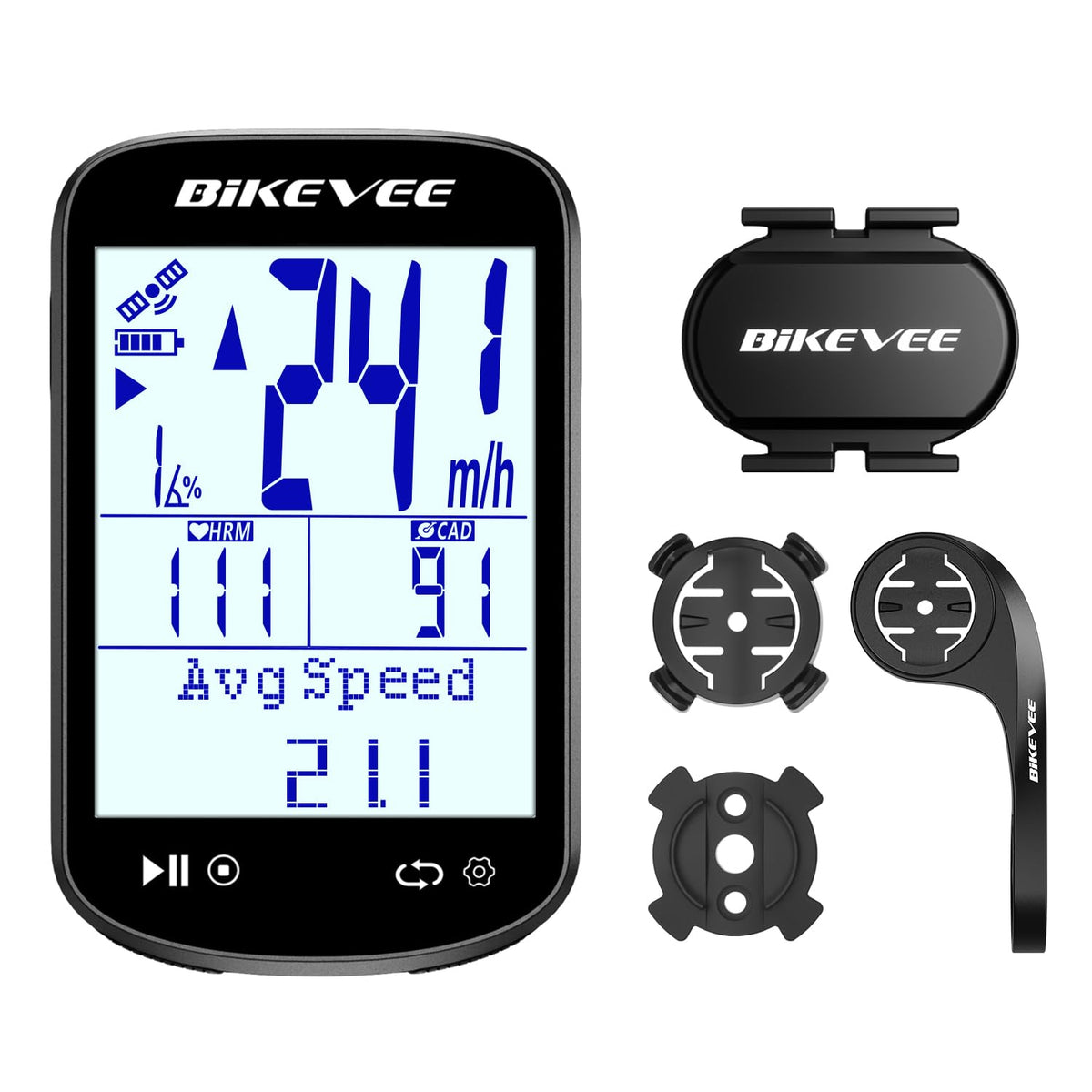 Bikevee Wireless Bike Computer GPS Bundle, Speedometer & Odometer, Cadence Sensor, Auto Backlight & Auto Stop, IPX7 Waterproof, 2.6" LCD Display (New Upgraded)