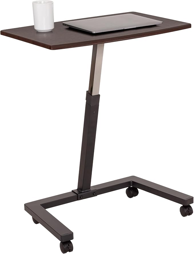 Seville Classics Airlift Height Adjustable Mobile Rolling Laptop Cart Computer Workstation Desk, Table for Home, Office, Classroom, Hospital, w/Wheels, Walnut, Flat (24") (New Model)