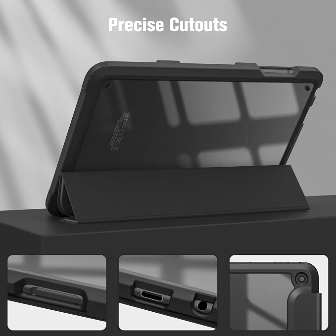 Fintie Hybrid Slim Case for Fire 7 12th Generation 2022 Black | Shockproof Clear Back Shell With Flexible TPU Bumper Soft Microfiber Lining Magnetic Closure Auto Sleep/Wake