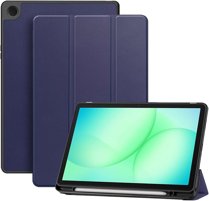 Case for Samsung Galaxy Tab A11/ A9 8.7 inch Tablet – Premium TPU Protective Cover with Folding StandPen Holder SlotAuto Sleep/WakeSlim LightweightShockproof(Dark Blue)