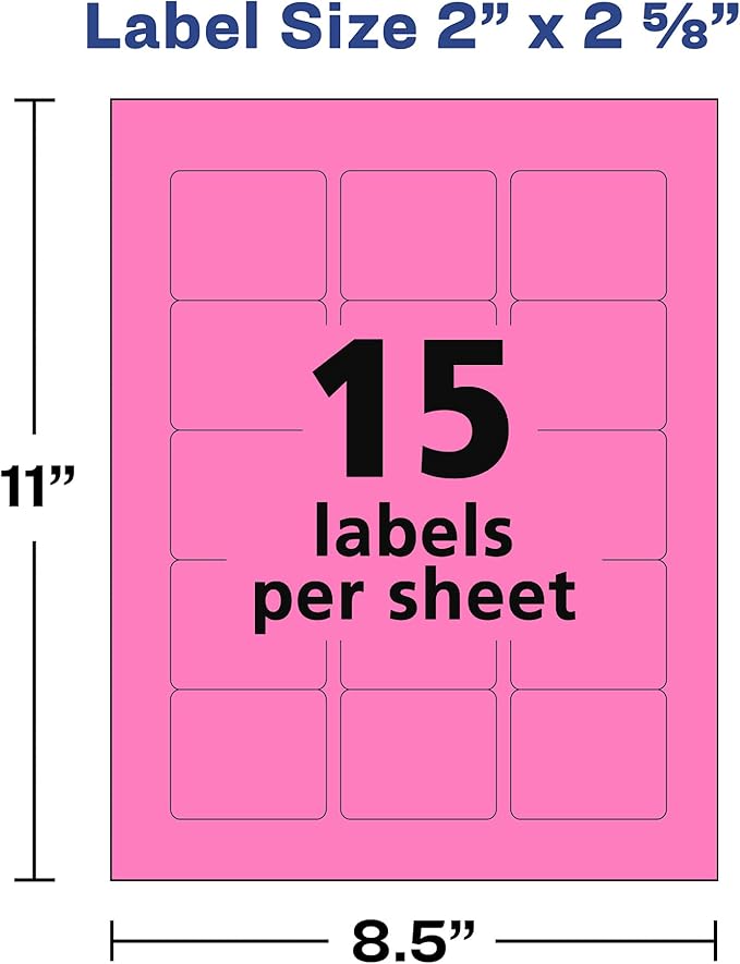 Avery Labels with Sure Feed, Assorted Bright Colors, 2" x 2-5/8", Laser/Inkjet, 150 Labels (4331) (Pack of 6)