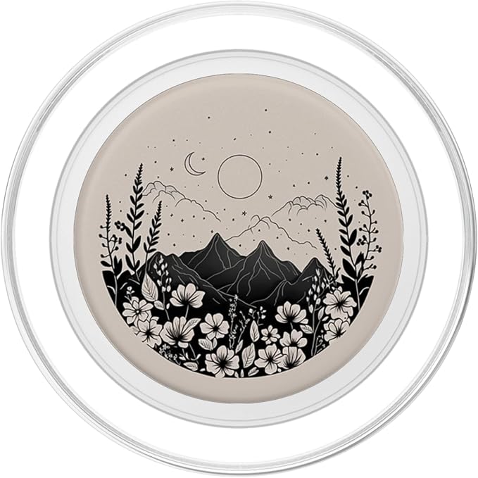 Boho Chic Floral Forest Nature Mountain Moon Sun Monochrome PopSockets Adhesive PopGrip