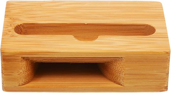 Bamboo Wood Phone Stand with Sound Amplifier Universal Mobile Phone Desktop Holder for Watching Videos and Calls Compact 3.9X2.4X1.2 Inches