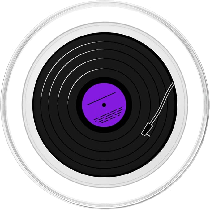 Retro Vinyl Record LP Art Purple Violet Lilac Design PopSockets Adhesive PopGrip