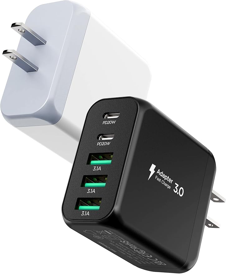 USB C Charger Block, [2-Pack] Type C Charger Fast Charging,50W 5-Port USB Wall Charger Multiport Type C Charging Block Cube for iPhone 16 15 14 13 12 11 Pro Max XS, iPad, Samsung & More