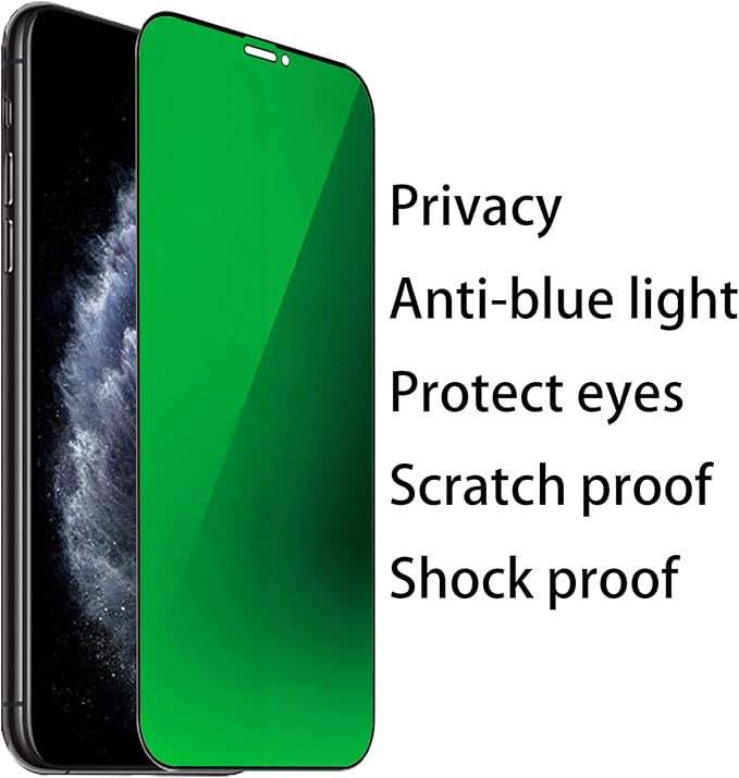 2 Pack Anti-Blue Privacy Tempered Glass Suit for iPhone 11 / iPhone XR Mirror Anti-Spy Screen Protector Anti-Peeping Film Electroplated 9H Hardness Anti-scratch 6.1 inch(Green)