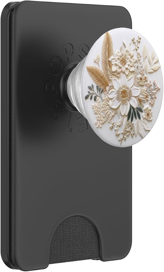 Beige Floral Flower Pattern On White Background PopSockets PopGrip for MagSafe