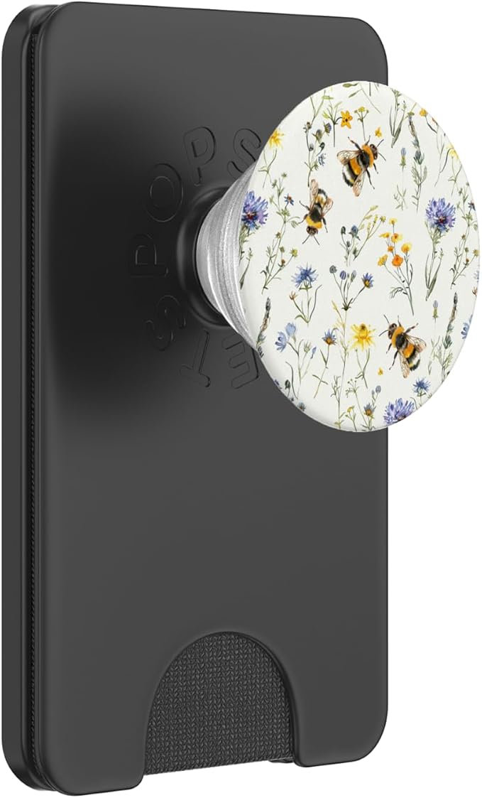 Aesthetic Bee and Wildflowers Boho Modern On Beige PopSockets PopGrip for MagSafe