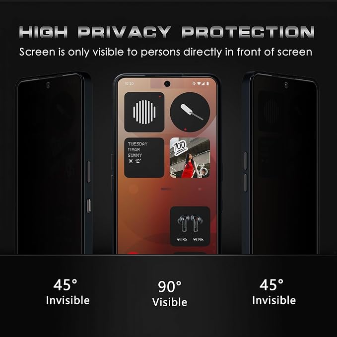 4 Pack Nothing Phone (3a) Pro 5G Privacy Screen Protector 2 Pack Privacy Tempered Glass Film and 2 Pack Camera Lens Protector Anti-Spy Protection for Nothing Phone (3a) Pro 5G Screen Protector