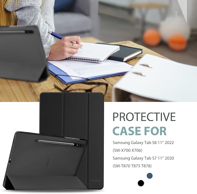ProCase Slim Case for Galaxy Tab S8 / Tab S7 11 inch SM-X700 X706 T870 T875 T878 Lightweight Stand Case Shell Cover for 11 Galaxy Tab S8 2022 / Galaxy Tab S7 2020 -Black