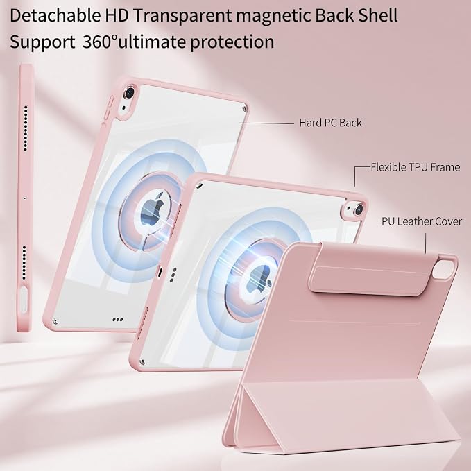 Detachable Case for iPad A16 11th Gen 2025 &amp iPad 10th 2022 Black | Slim Clear hard back TPU frame folio stand Pencil holder and auto wake/sleep for daily school work and light travel use