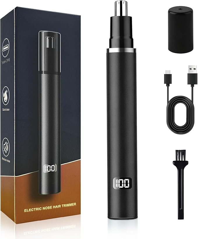 VNTGSHAVER Nose Hair Trimmer, Rechargeable Cordless Painless Ear Eyebrow Trimming Tool Dual Edge Blades Razor Easy Cleansing with LED Light for Man Woman, IPX7 Waterproof, for Nose, Ear, Eyebrows