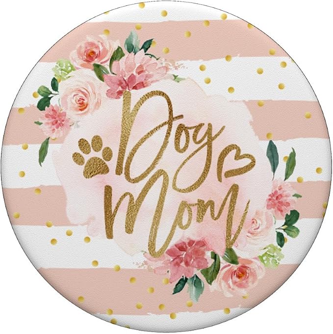 Dog Mom Pink Floral Cute Paw Print Mother's Day Gift PopSockets PopGrip: Swappable Grip for Phones &amp Tablets PopSockets Adhesive PopGrip