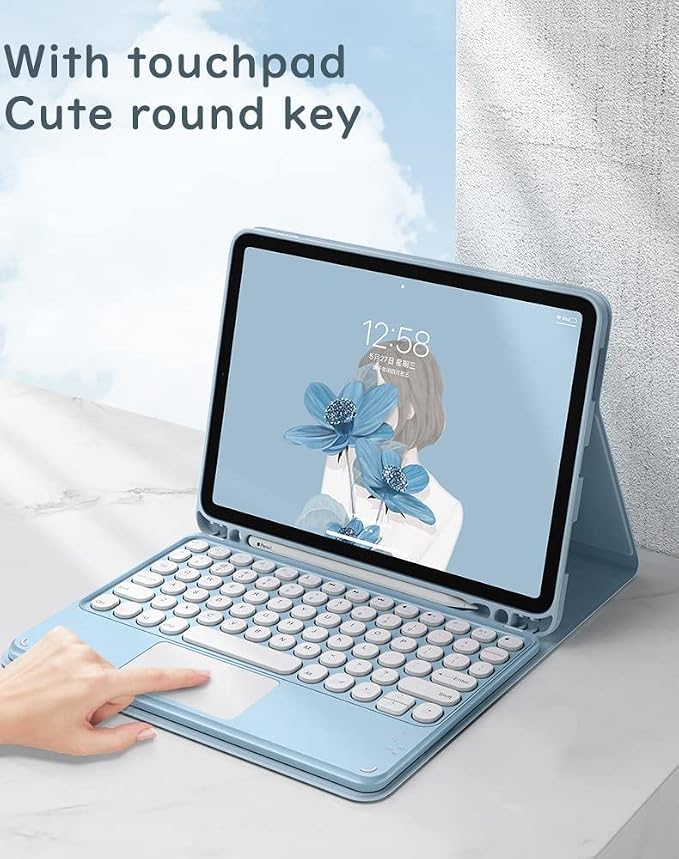 Keyboard Case for iPad Air 11 inch (M3/M2)/ iPad Air 5th 4th Generation 10.9 inch Case with Touchpad Detachable Round Key Candy Color Keyboard Cover (Pink)