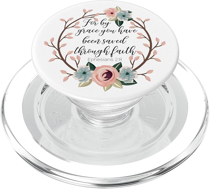 Saved By Grace Ephesians 2:8 Pink Blue Floral Bible Verse PopSockets Standard PopGrip