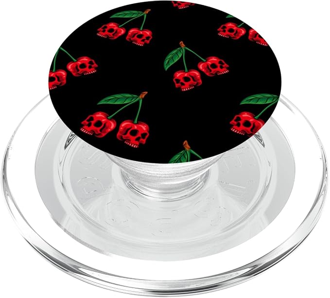 Cute Cherry Skull Pattern Scary Red Skulls Black Background PopSockets Adhesive PopGrip