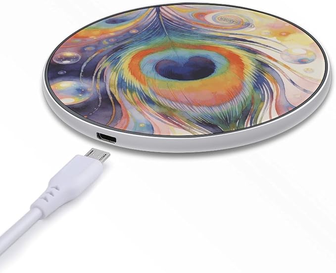 Psychedelic Peacock Feather Wireless Charger Magnetic Phone Induction Charger 10w Fast Wireless Charging Station Compatible with iPhone 17 16 15 14 13 12 Pro Max Samsung Galaxy S25 S24 S23