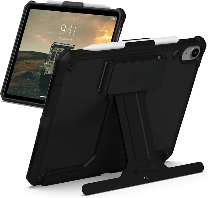 URBAN ARMOR GEAR UAG Designed for iPad 11 A16 11th Gen 2025 10.9 10th Gen 2022 Case A3354 A3355 A2696 - Rugged Slim Protective Folio Cover w/Hand Strap Kickstand &amp Pencil Holder Scout Black