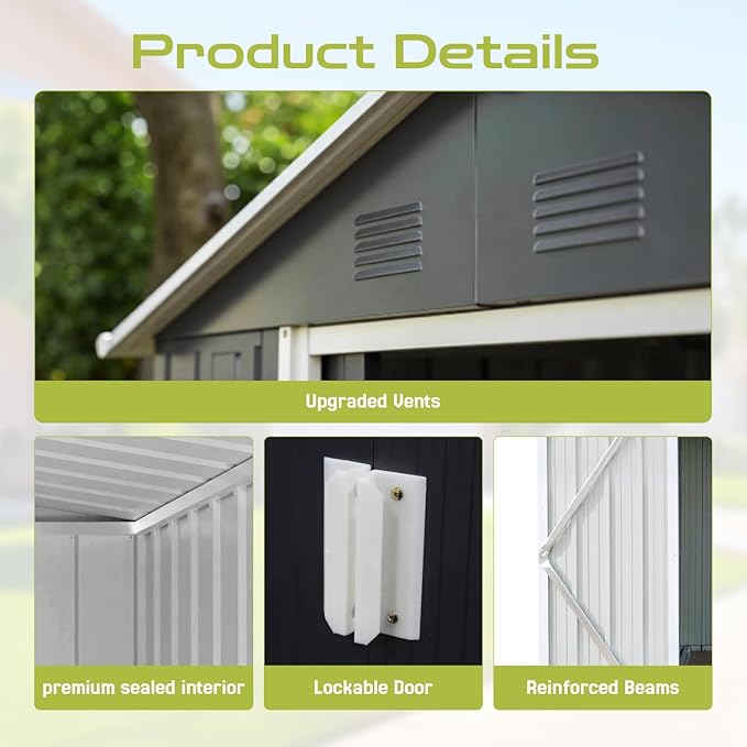 9 x 10.6 Ft Outdoor Storage Shed, Heavy-Duty Metal Shed with Windows & Secure Lockable Doors, Ideal Storage Shed for Outdoor, Patio, Garden, and Backyard, Black
