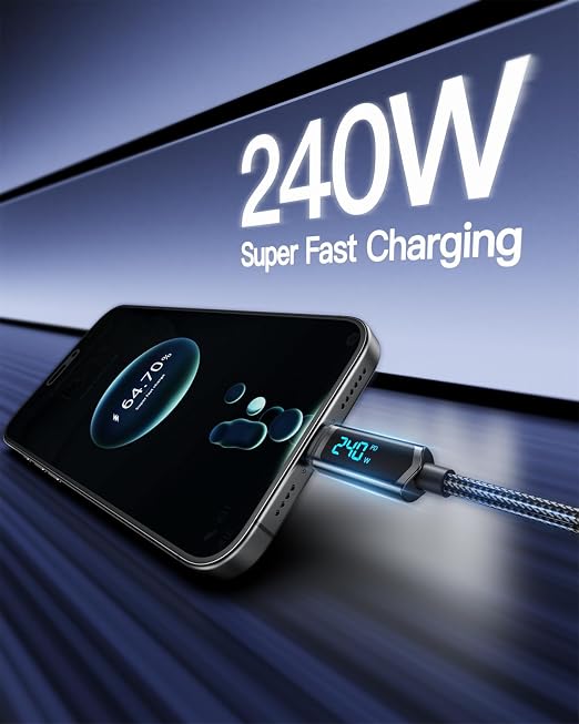 SOOPII USB C to USB C Cable [10FT2-Pack] 100W PD Fast Charging USB C Cable Nylon Braided Type-C Cable with LED Display for lPhone 15/15 Plus MacBook Pro Samsung Galaxy S22/S10 Pixel LG