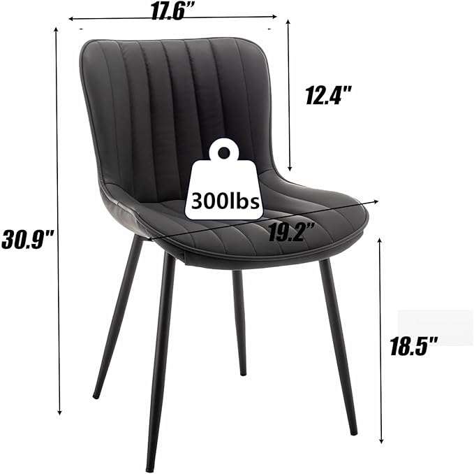 Leather Dining Chairs Set of 4, Upholstered Dining Room Chairs with Metal Legs, Modern Dining Chair for Dining Room, Kitchen (Black)