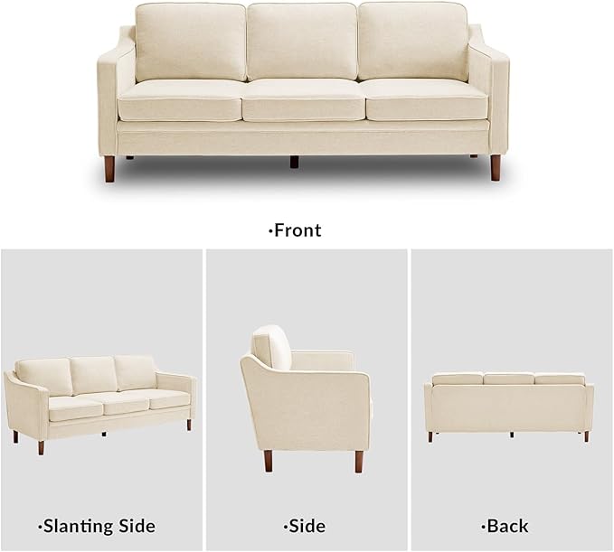 Kingfun 80" Chenille Sofa, 3 Seater Couch, Mid Century Modern Couches with Solid Wood Frame for Living Room & Bedroom, Beige
