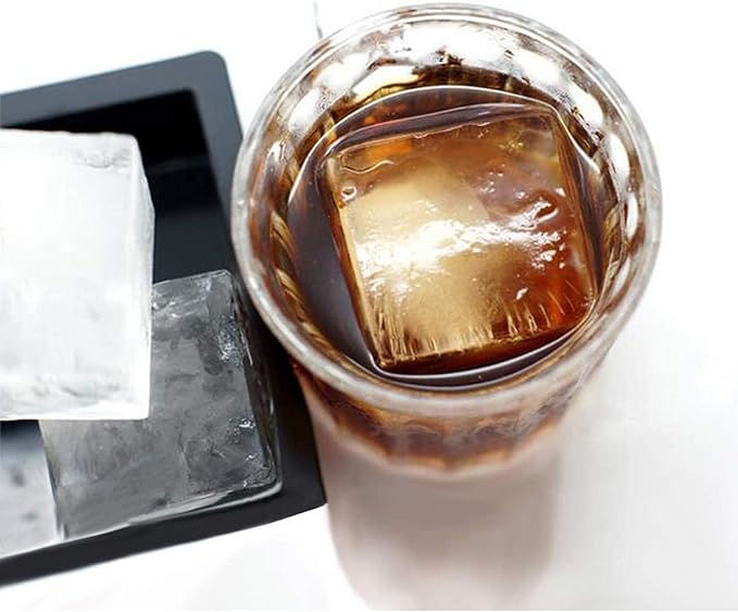 witice Large Ice Cube Trays Silicone (2.5-Inches) - Whiskey Ice Cube Mold, With Easy Release Ice Cubes for Whiskey and For Cocktail,Food Grade (Black 2 Tray)