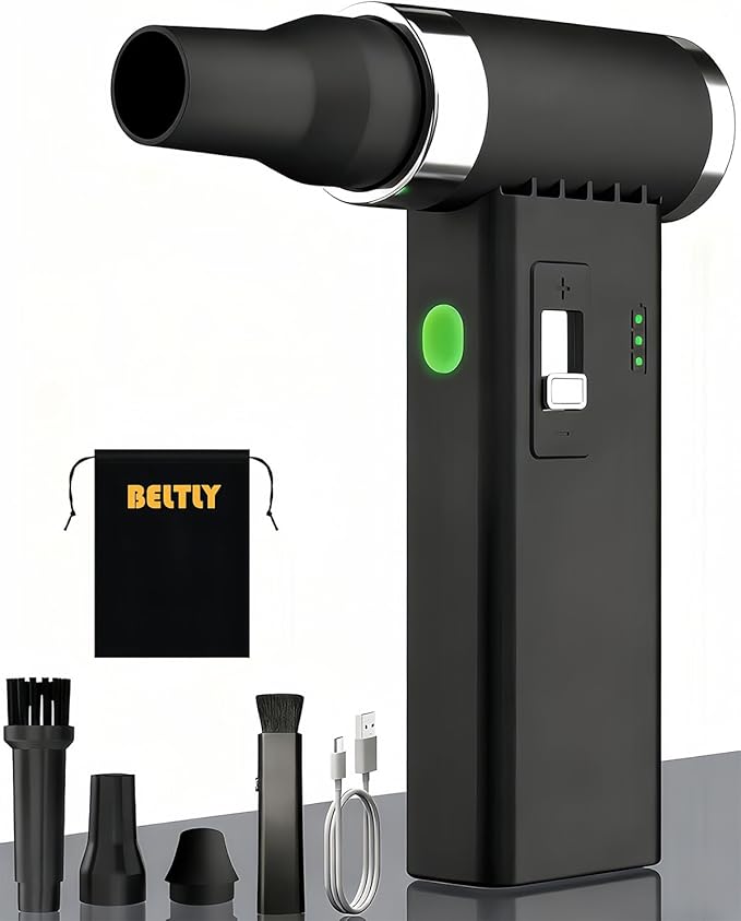 Compressed Air Duster – 110,000 RPM Super Power Cordless FT03 Electric Blower with Brushless Motor, 0-100 Speed Adjustable Jet Fan, Dust Blower for Keyboard, PC, Car & Outdoor Cleaning (Black)