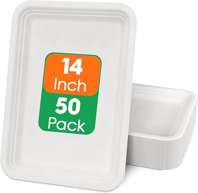 ECOLipak 50 Pack 14 in Compostable White Disposable Food Crawfish Trays