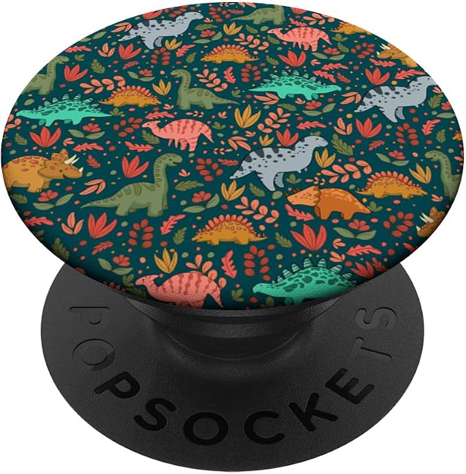 Cute Floral Midnight Green Dinosaurs PopSockets Adhesive PopGrip