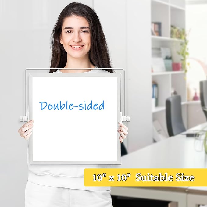 Dry Erase Magnetic White Board, 10" x 10" Double-Sided Desktop Whiteboard with Stand, Portable Small Whiteboard Set for Drawing, Office, Home